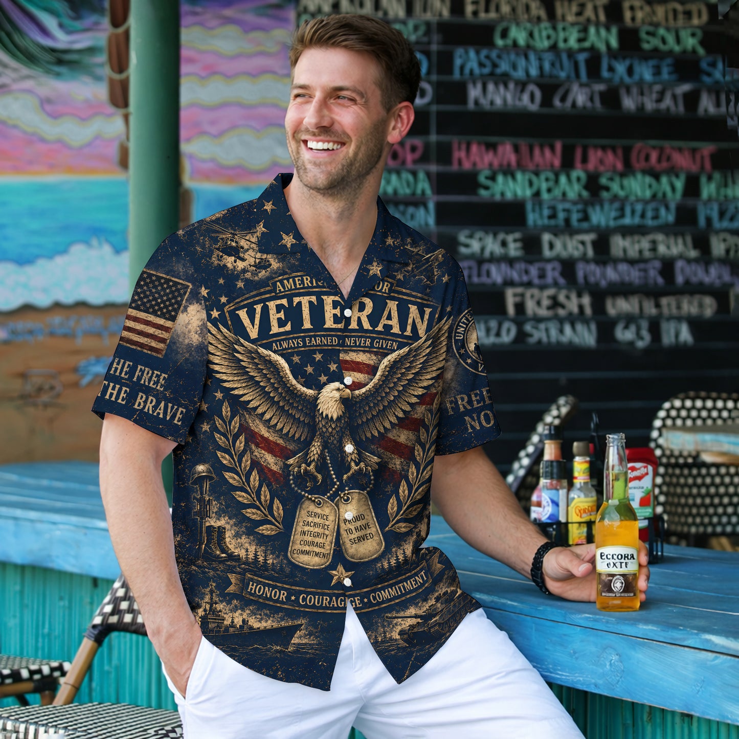 American Veteran Always Earned Hawaiian Shirt - Patriotic Shirt