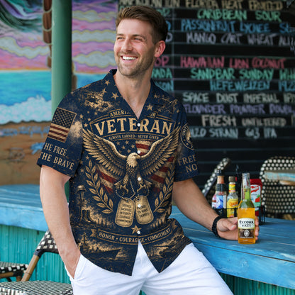 American Veteran Always Earned Hawaiian Shirt - Patriotic Shirt