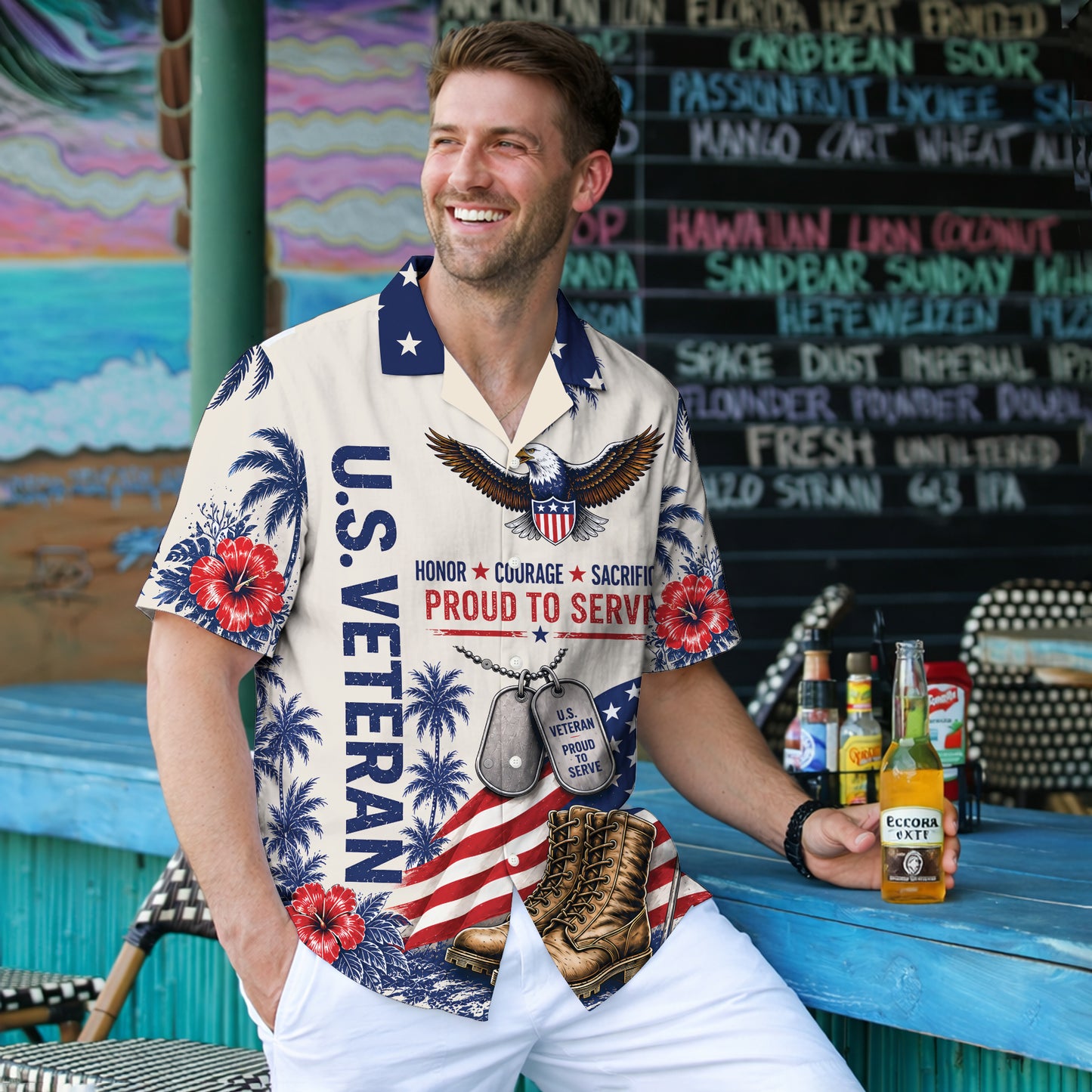 Patriotic US Veteran Hawaiian Shirt - Military Pride Gift For Men
