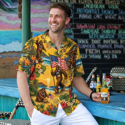 Funny Sasquatch Bigfoot Patriotic Beach Unisex Hawaiian Shirt