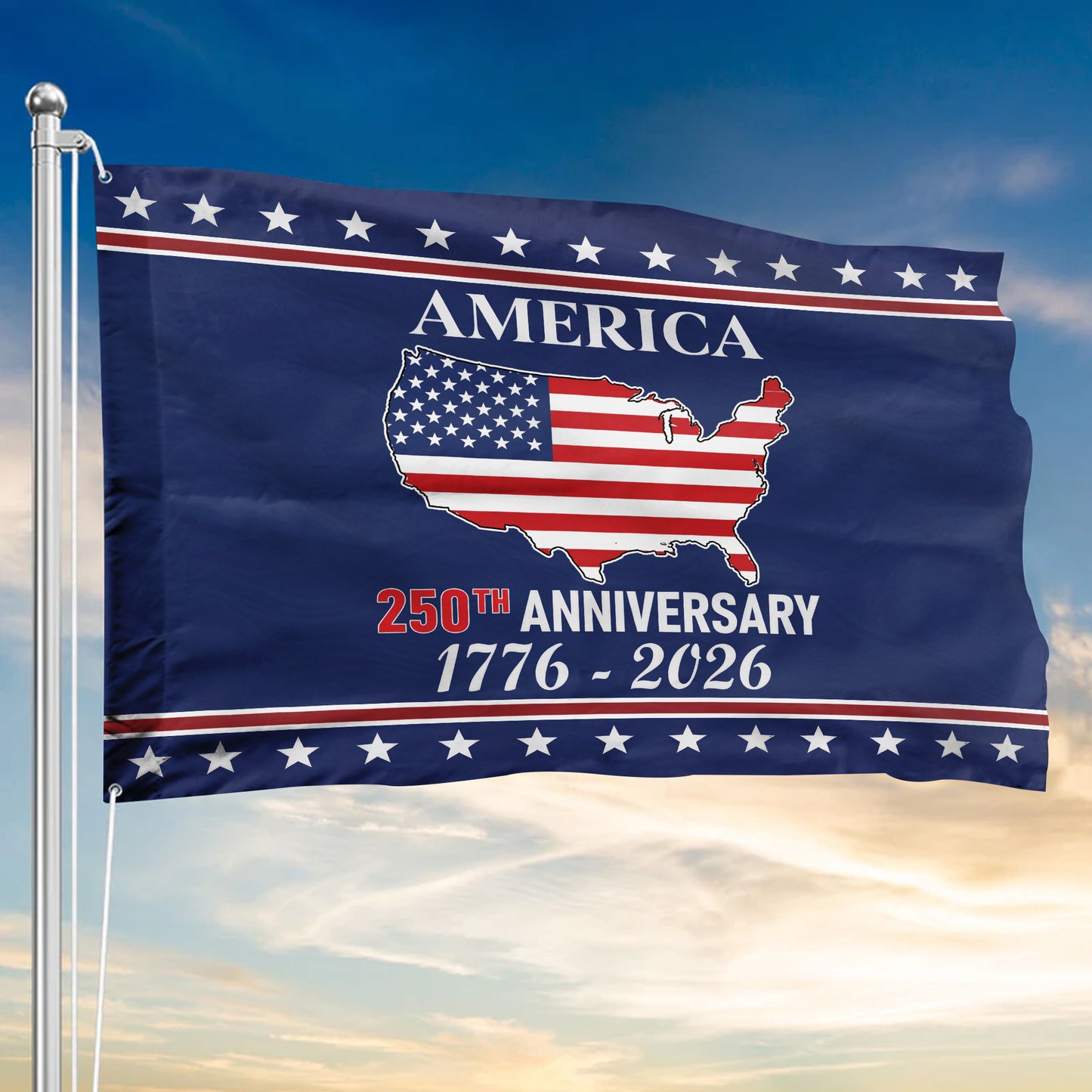 American Flag 250th Anniversary Flag – Historical USA Map and Stars Design