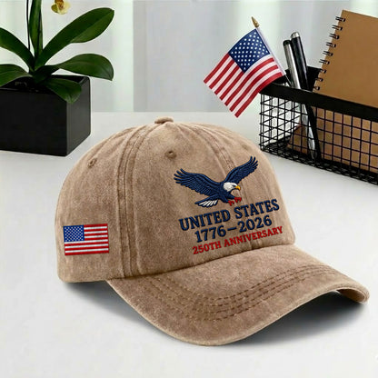 USA Eagle 1776-2026 Printed Vintage Washed Baseball Cap | 250th Anniversary Hat
