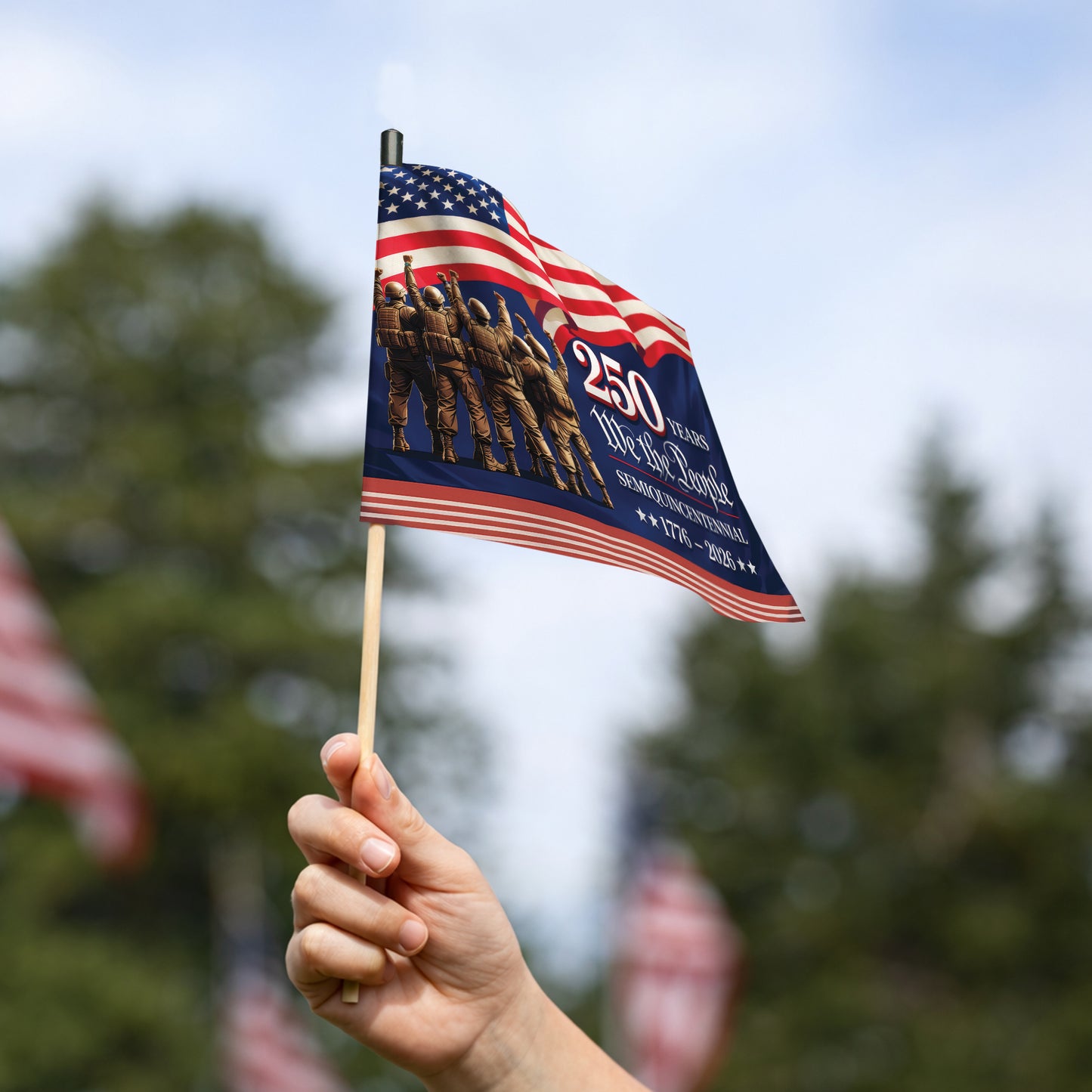 250th Anniversary Handheld Flag – USA Flag Design for Celebrations (1776-2026)