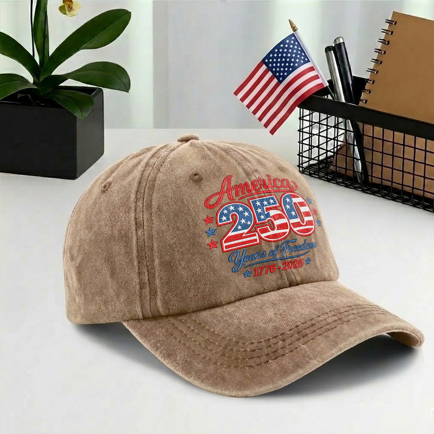 America 250 Years of Freedom Printed Vintage Washed Baseball Cap | 250th Anniversary Hat