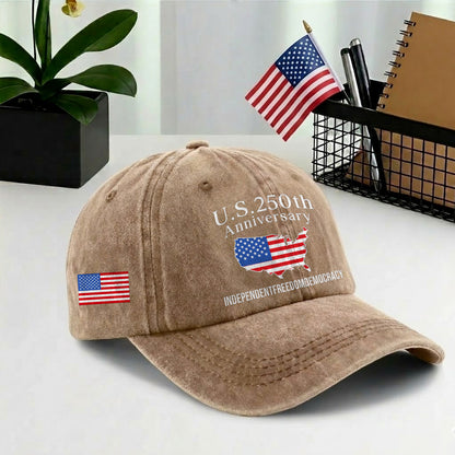 U.S. 250 Years USA Map Printed Vintage Washed Baseball Cap | 250th Anniversary Hat
