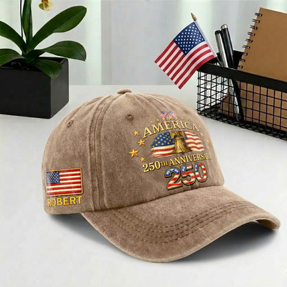 Personalized America 250 Years 1776–2026 Printed Vintage Washed Baseball Cap | 250th Anniversary Hat