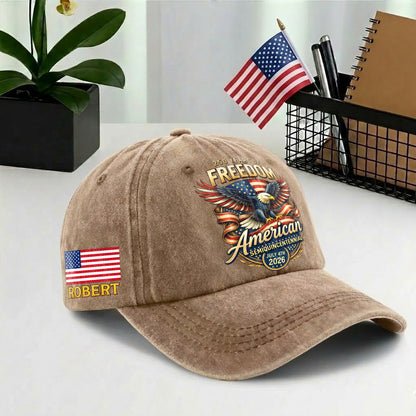 Personalized American Bald Eagle Freedom USA Printed Vintage Washed Baseball Cap | 250th Anniversary Hat