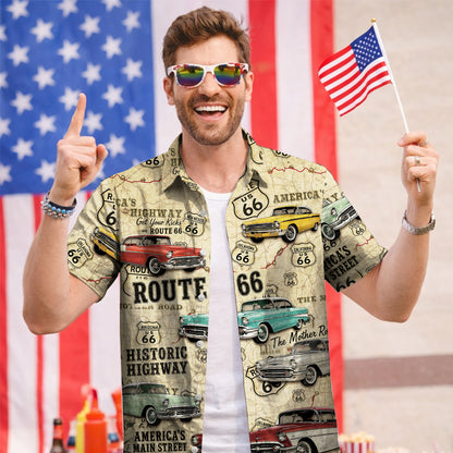 Route 66 Historic Highway Classic Car Unisex Hawaiian Shirt