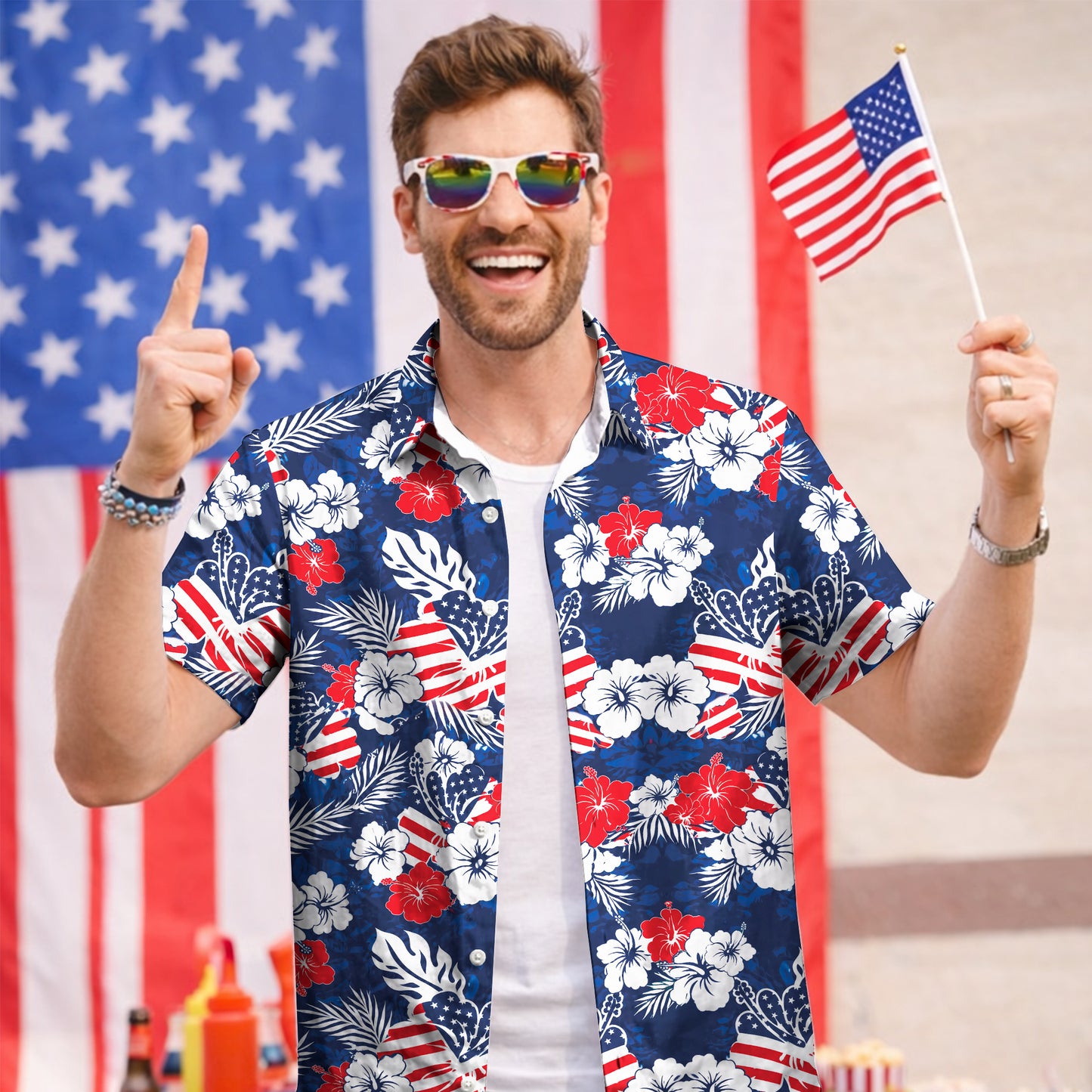 Patriotic Hawaiian Floral 250th Anniversary American Flag Hawaiian Shirt