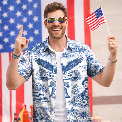 America 250th Anniversary Toile De Jouy Style Patriotic Hawaiian Shirt