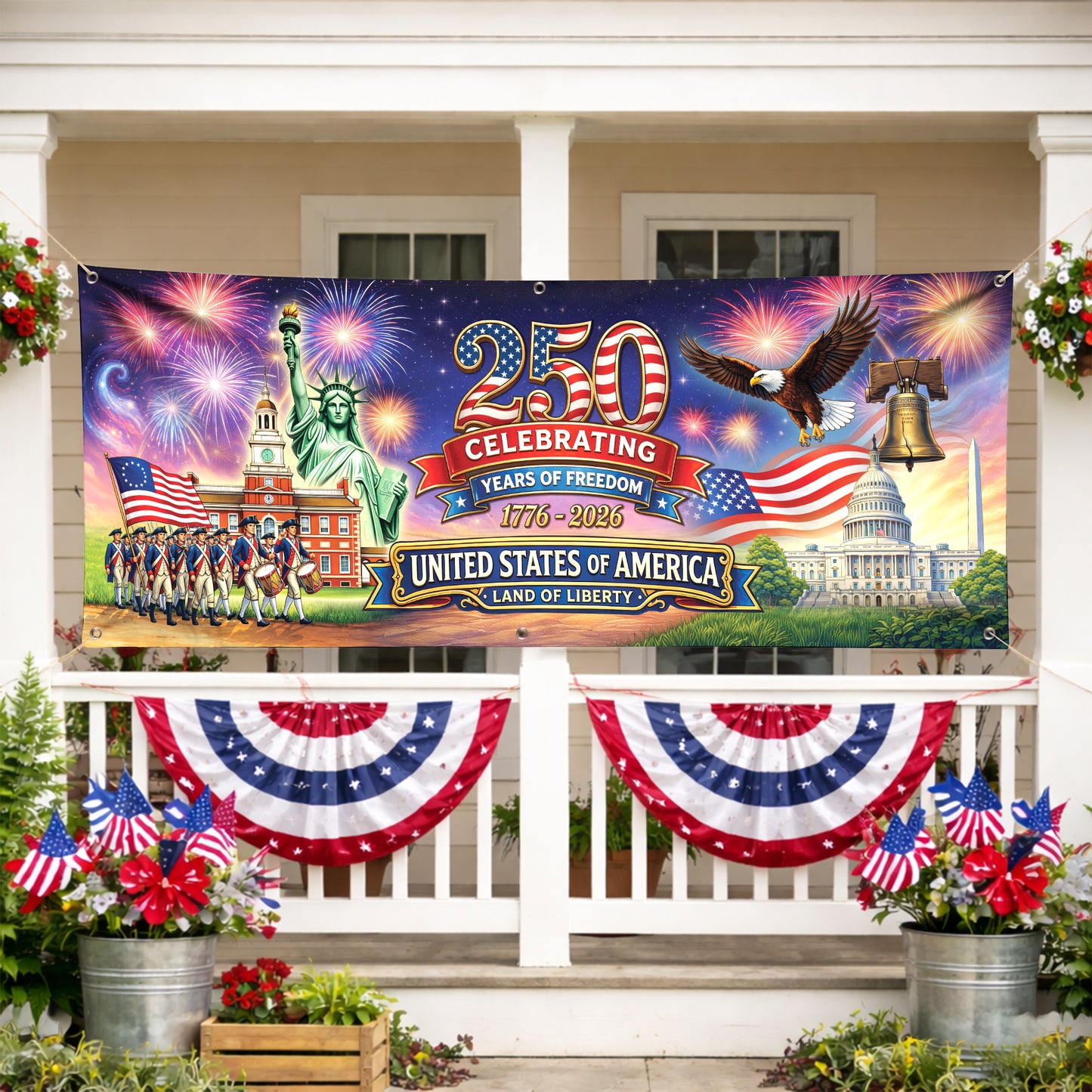 250th Anniversary USA Banner – Patriotic Freedom Celebration Flag 1776-2026 for Family