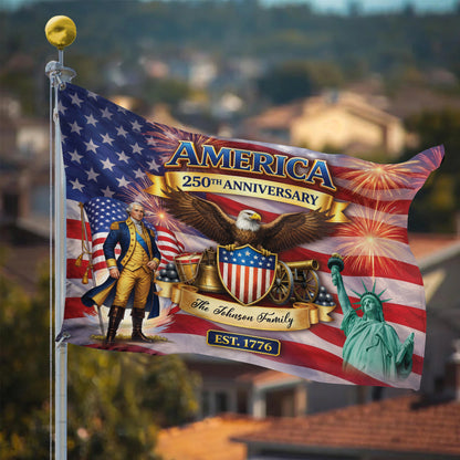 Custom Name 250th Anniversary Flag, America Patriotic Family Banner Est 1776