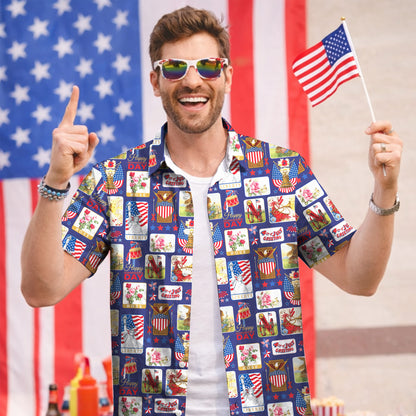 Vintage 4th of July Postcard Hawaiian Shirt - Men's Aloha Top