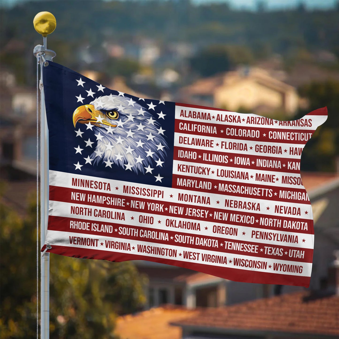 American Flag 250th Anniversary, Bald Eagle 50 States Patriotic USA
