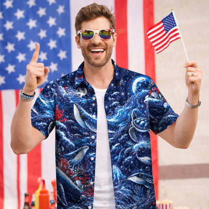 Ocean Whale Sea Turtle Hawaiian Shirt - Marine Aloha Top