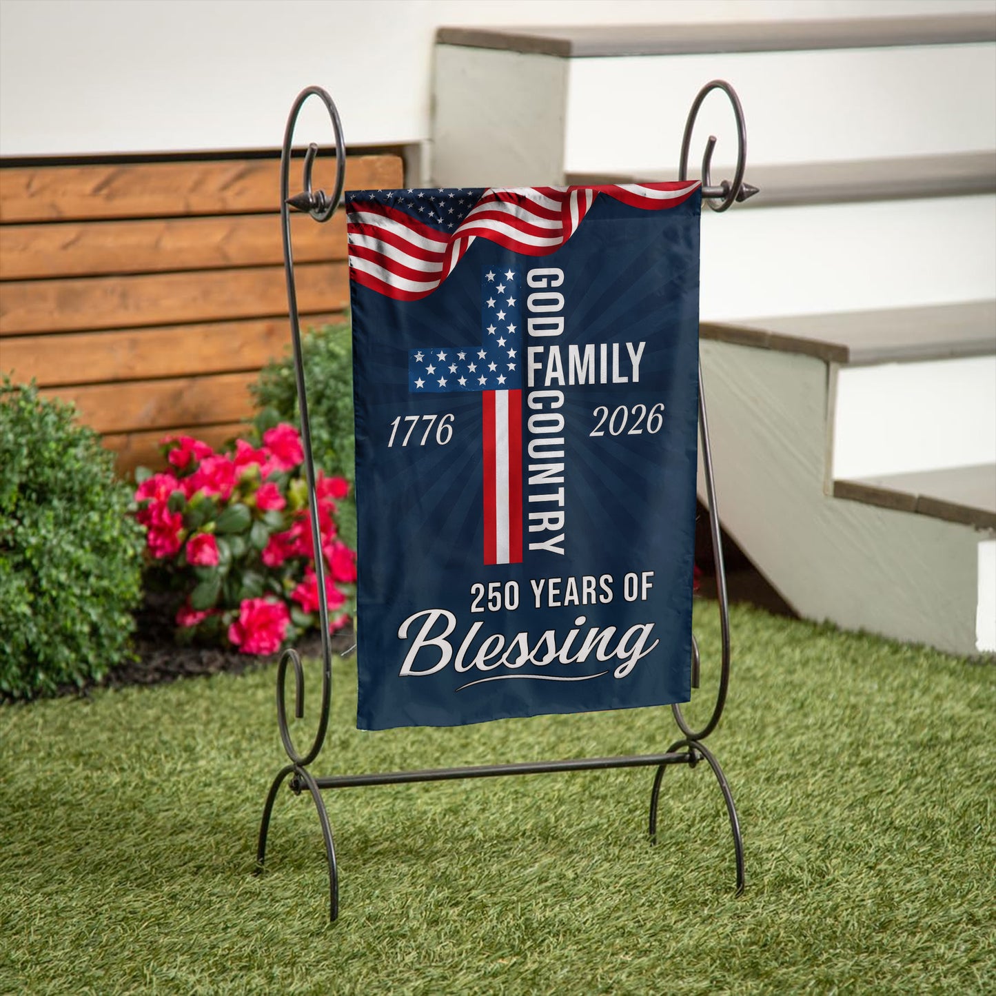 God Family Country Garden Flag – Christian Patriotic Cross Flag 250th Anniversary 1776-2026 Outdoor Decor