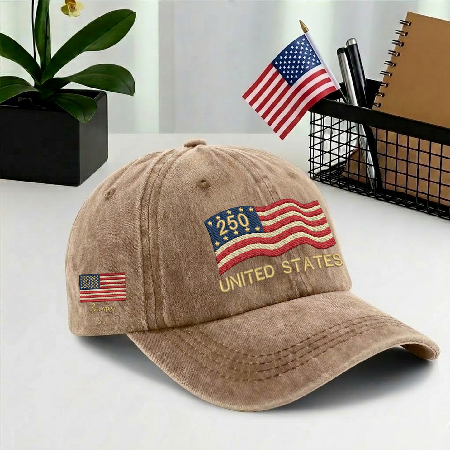 Personalized US 250 Years Anniversary Eagle Embroidered Vintage Washed Baseball Cap | 250th Anniversary Hat