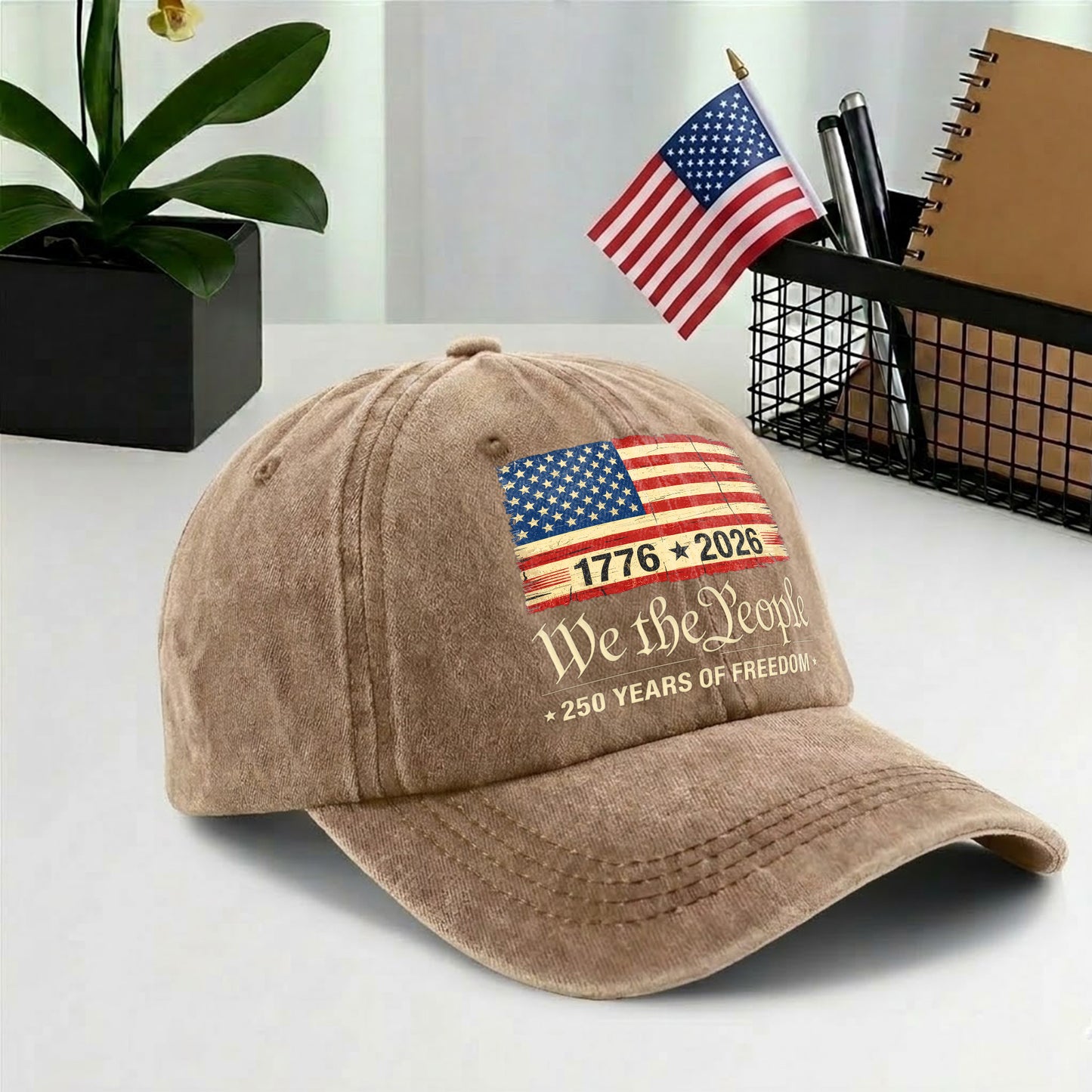 Patriotic USA We The People Printed Vintage Washed Baseball Cap | 250th Anniversary Hat