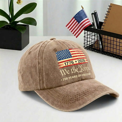 Patriotic USA We The People Printed Vintage Washed Baseball Cap | 250th Anniversary Hat