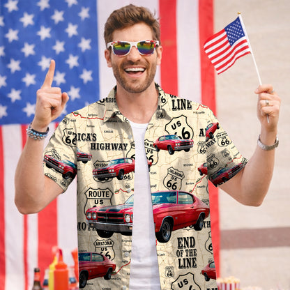 Route 66 Highway Map Vintage Muscle Car Unisex Hawaiian Shirt