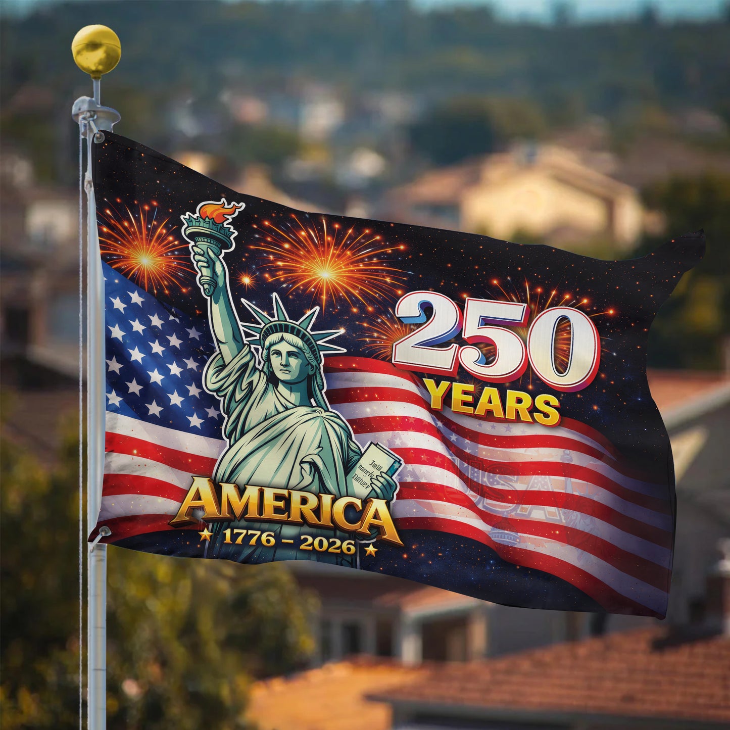 250th Anniversary Flag, America 250 Years 1776-2026 Patriotic Statue of Liberty