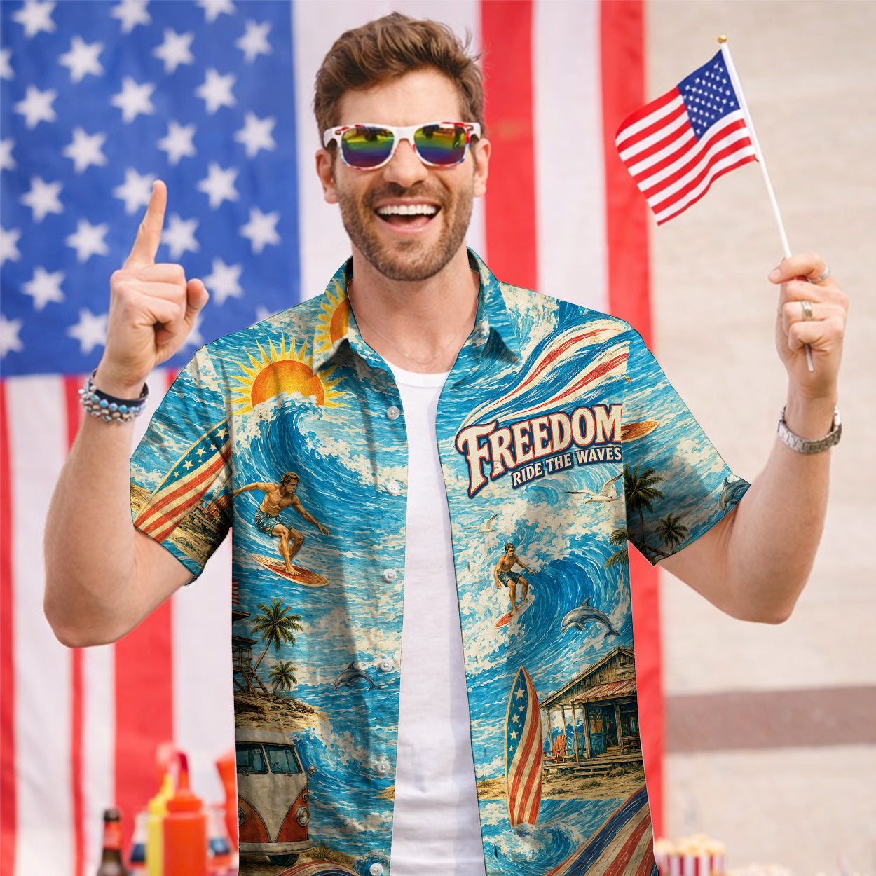 Freedom Ride The Waves Surfing Hawaiian Shirt - Beach Aloha Top
