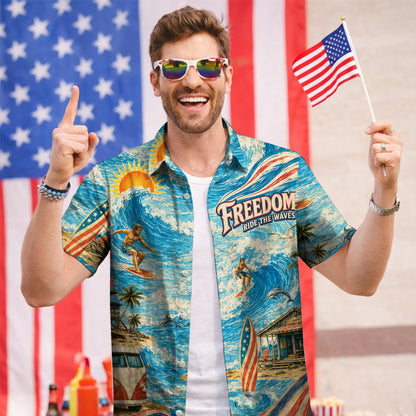 Freedom Ride The Waves Surfing Hawaiian Shirt - Beach Aloha Top