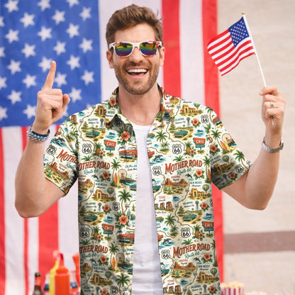Route 66 Mother Road Map Classic Car Unisex Hawaiian Shirt