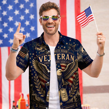 American Veteran Always Earned Hawaiian Shirt - Patriotic Shirt