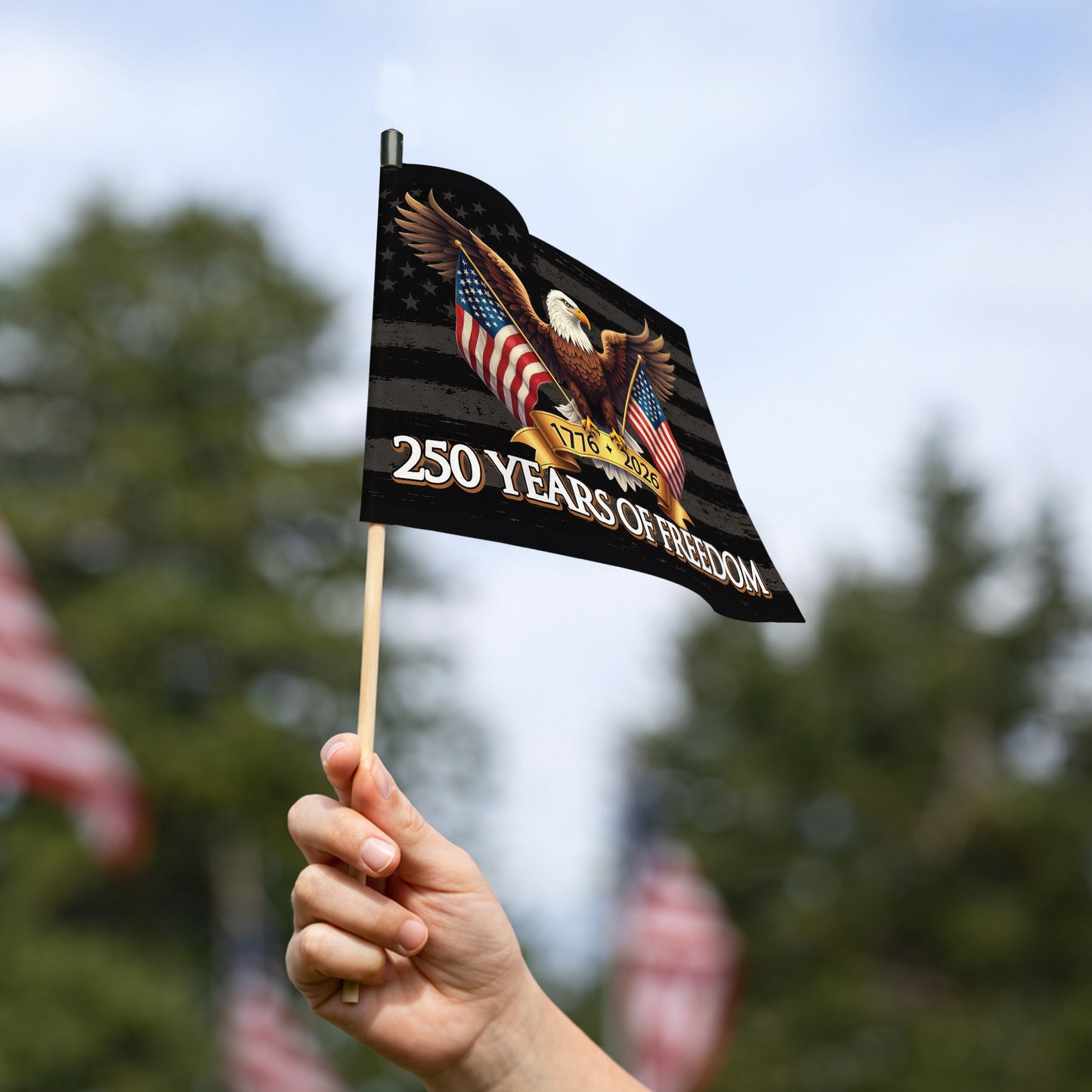 Handheld Flag 250th Anniversary USA - Bald Eagle 250 Years of Freedom 1776-2026