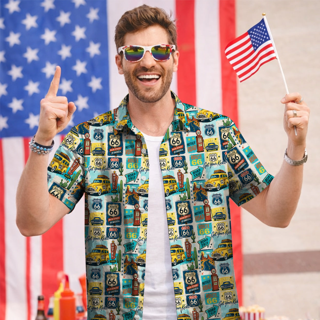 Route 66 Get Your Kicks Classic Car Vintage Unisex Hawaiian Shirt