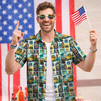 Route 66 Get Your Kicks Classic Car Vintage Unisex Hawaiian Shirt