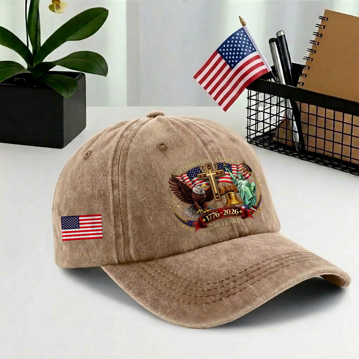 Faith Freedom America 250 Printed Vintage Washed Baseball Cap | 250th Anniversary Hat