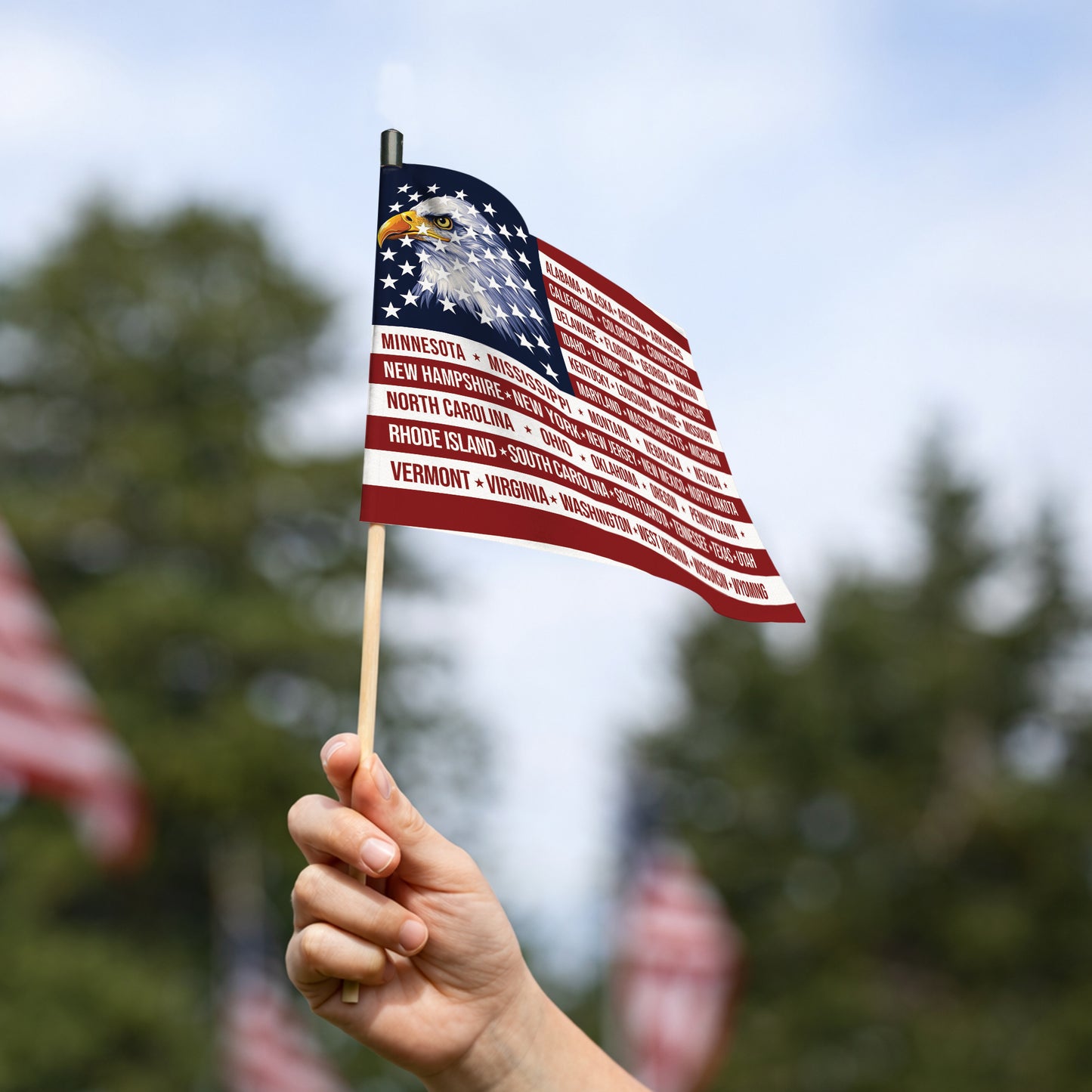 American 250th Anniversary Handheld Flag - Eagle USA Flag with 50 States Design