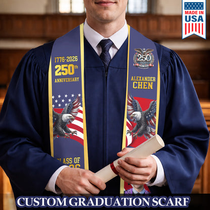 Custom Photo Class Of 2026 With America 250 Years Graduation Stole