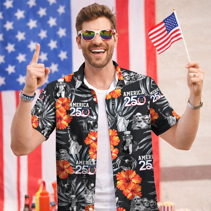 Mount Rushmore Statue of Liberty Floral - USA 250th Anniversary Hawaiian Shirt