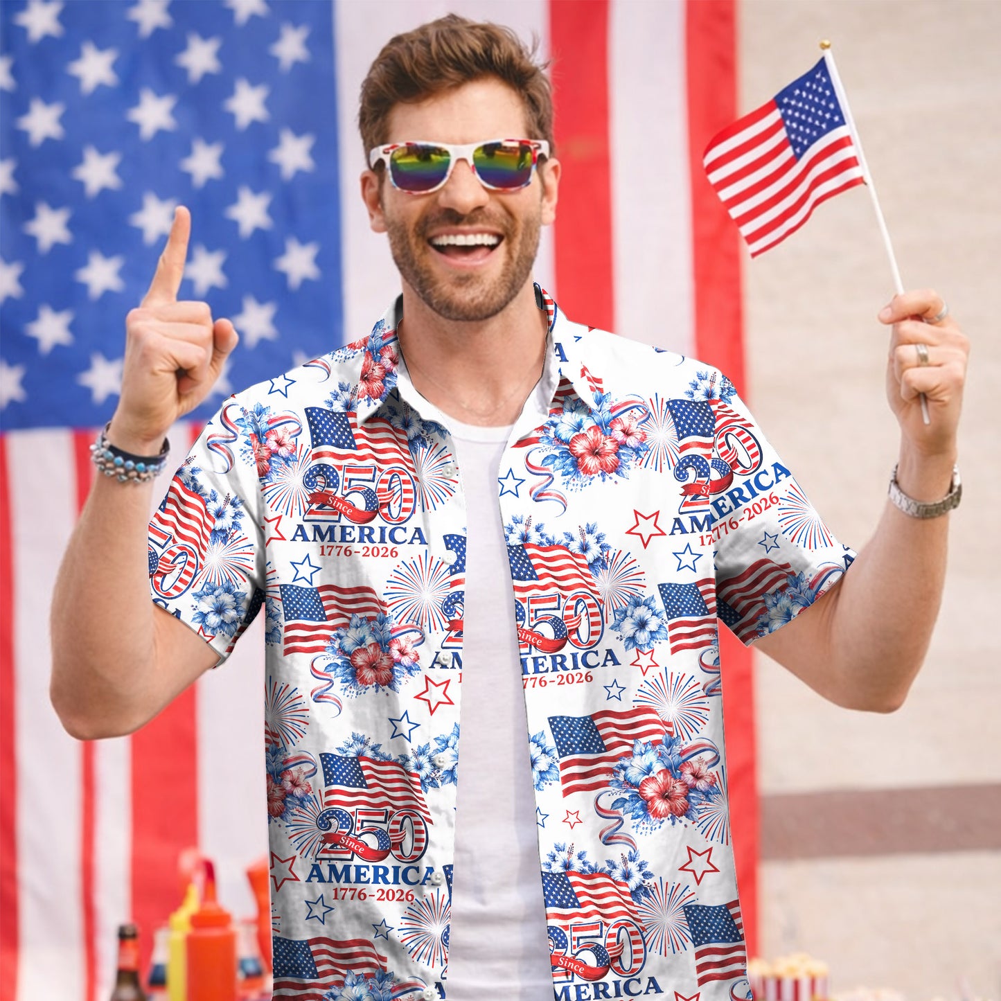 USA 250th Anniversary Hawaiian Shirt – Patriotic Flag Fireworks 1776-2026 America 250