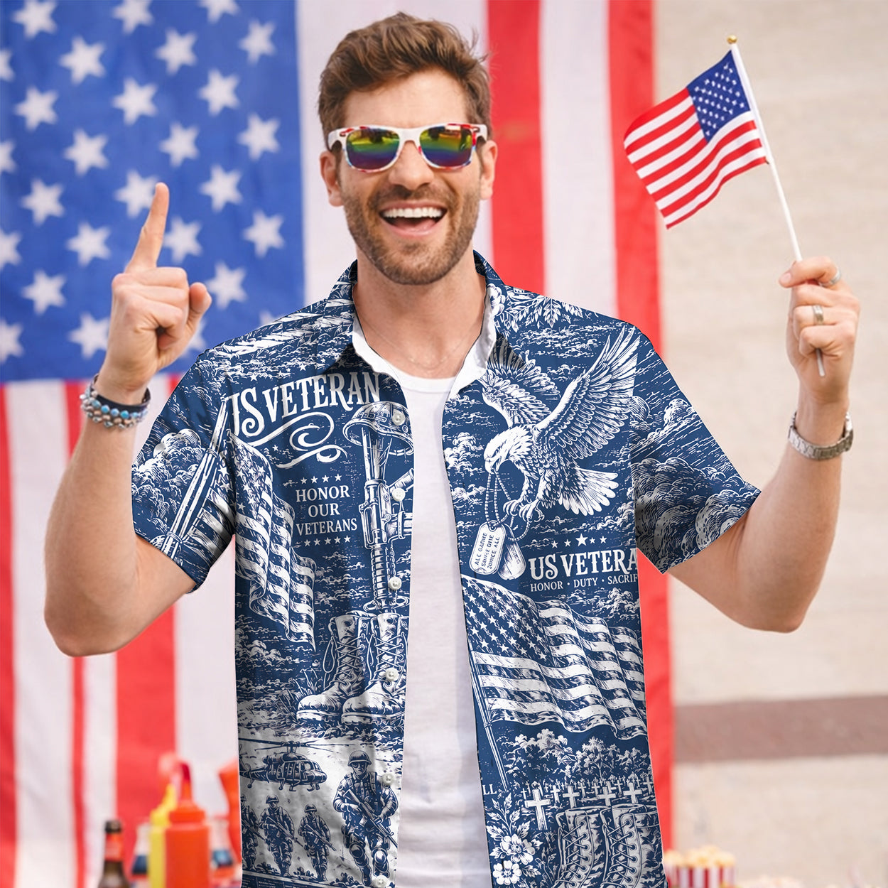 Vintage US Veteran Hawaiian Shirt - Honor Our Veterans Shirt