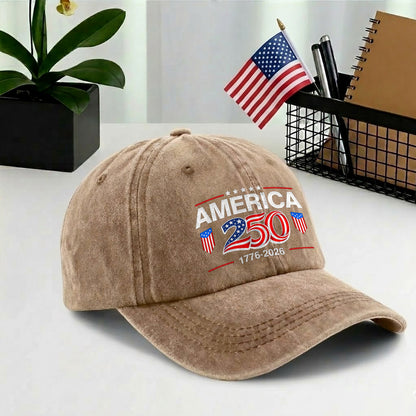 America 250 1776-2026 Printed Vintage Washed Baseball Cap | 250th Anniversary Hat