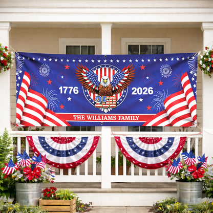 Personalized America 250th Anniversary Banner – Patriotic Eagle 1776-2026 Custom Family Flag