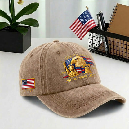 Personalized 250 Years Anniversary Printed Vintage Washed Baseball Cap | 250th Anniversary Hat