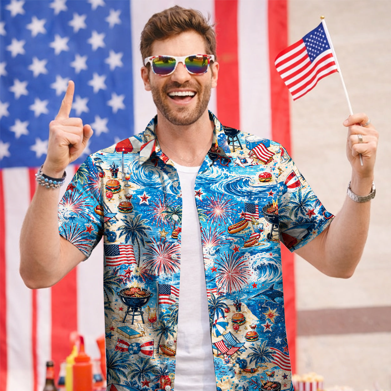 4th of July BBQ Fireworks Hawaiian Shirt - Men's Aloha Top