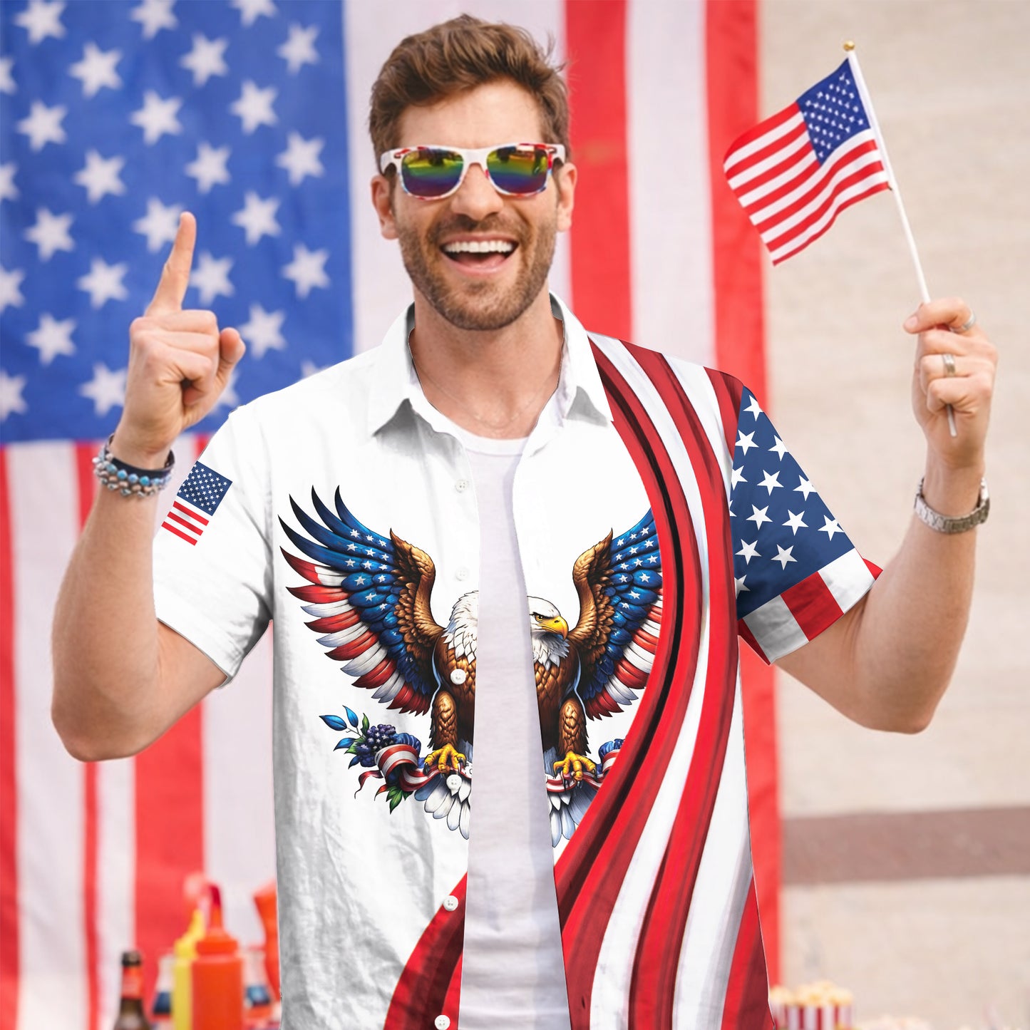 Personalized America 250th Anniversary Hawaiian Shirt – Patriotic Eagle & Flag Shirt 1776-2026