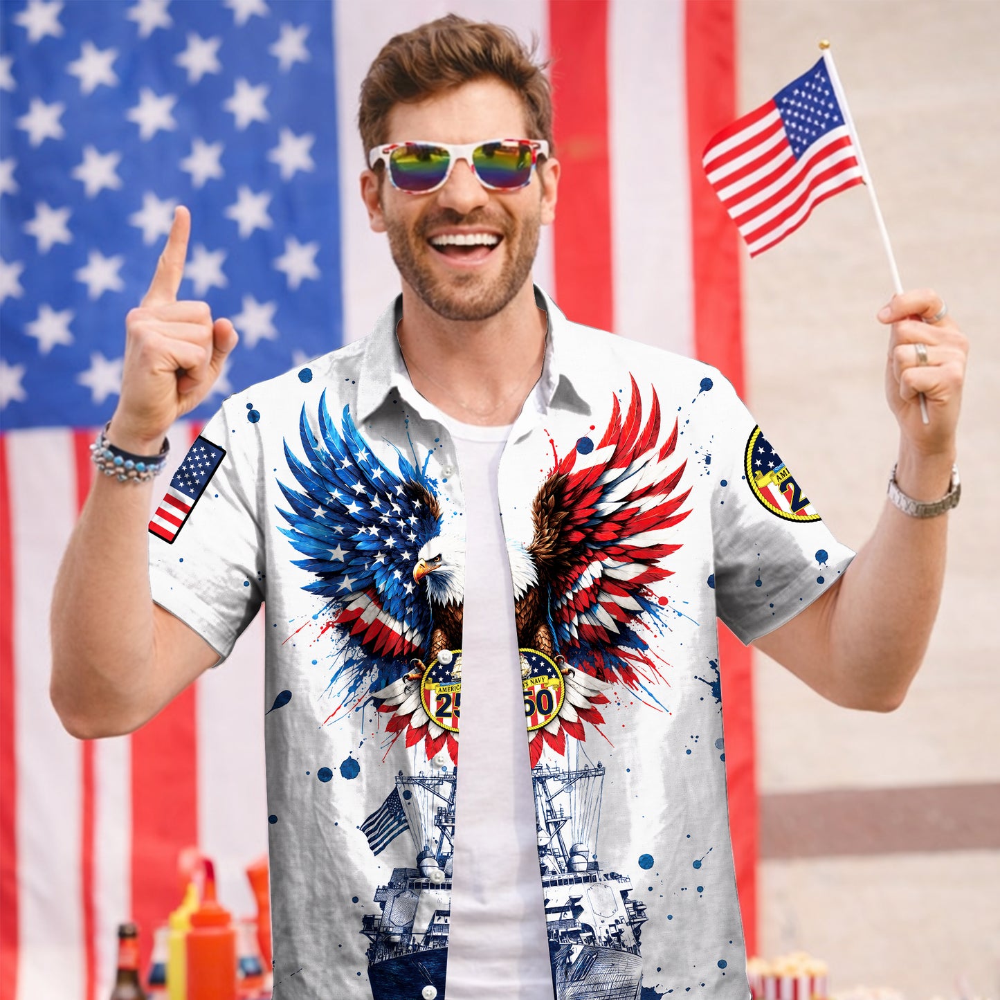 Navy Patriotic Eagle 250th Anniversary - USA Hawaiian Shirt