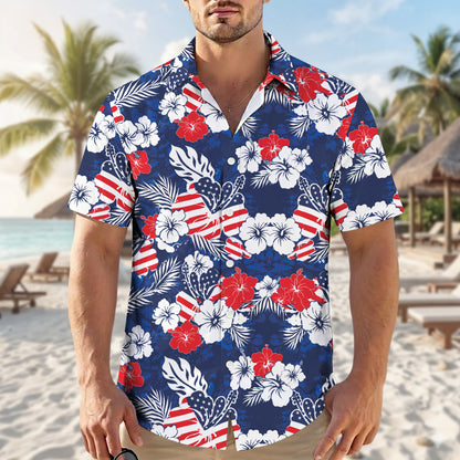 Patriotic Hawaiian Floral 250th Anniversary American Flag Hawaiian Shirt