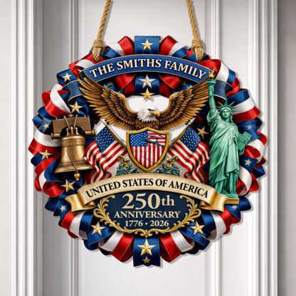 Personalized 250th Anniversary USA Wood Sign – American Flag, Eagle & Statue of Liberty, 1776-2026