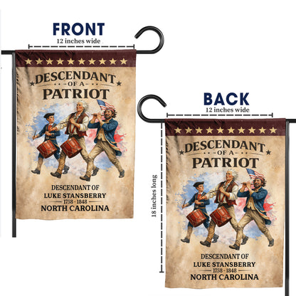 Personalized Descendant of a Patriot Spirit of 76 - USA 250th Anniversary Garden Flag