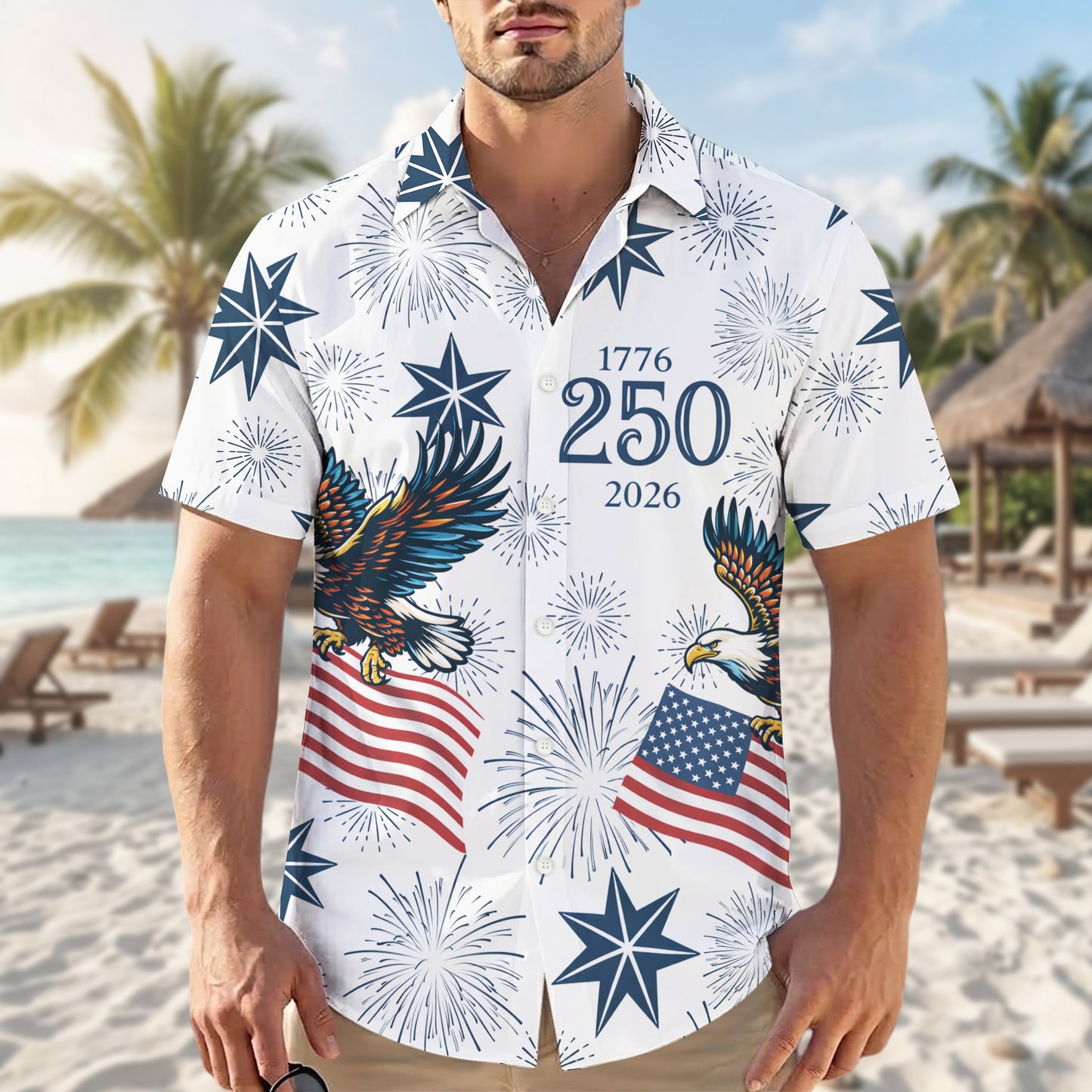 USA 250th Anniversary Hawaiian Shirt – Patriotic Flag Fireworks 1776-2026 America 250