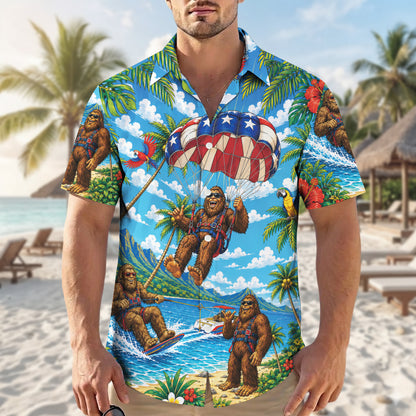 Funny Sasquatch Bigfoot Patriotic Beach Unisex Hawaiian Shirt