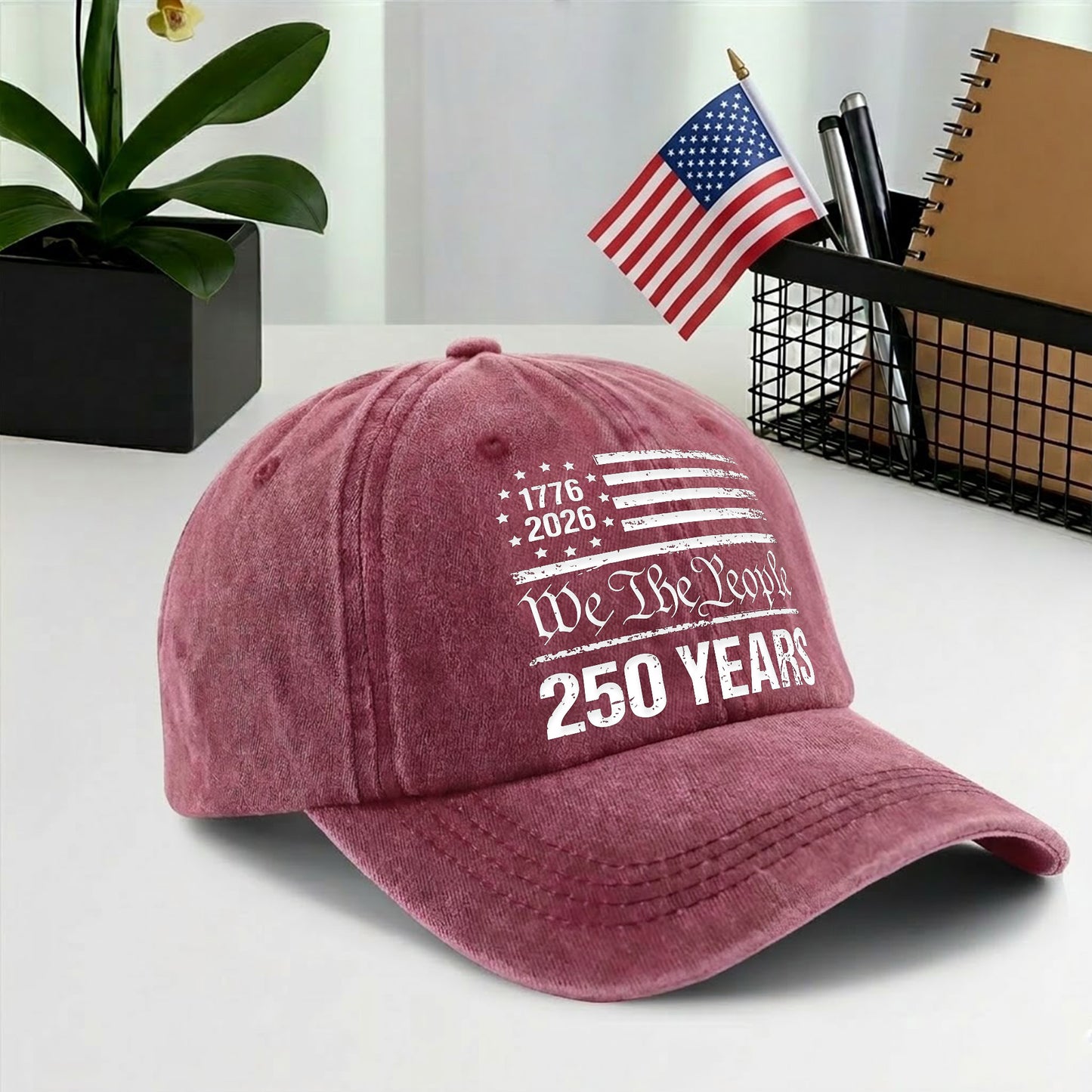 We The People 250 Years Printed Vintage Washed Baseball Cap | 250th Anniversary Hat
